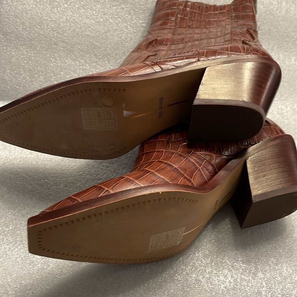 Dolce Vita Ankle Boots Size 6 Brown Embossed BlockHeel SquareToe Western Cowgirl - Picture 9 of 12